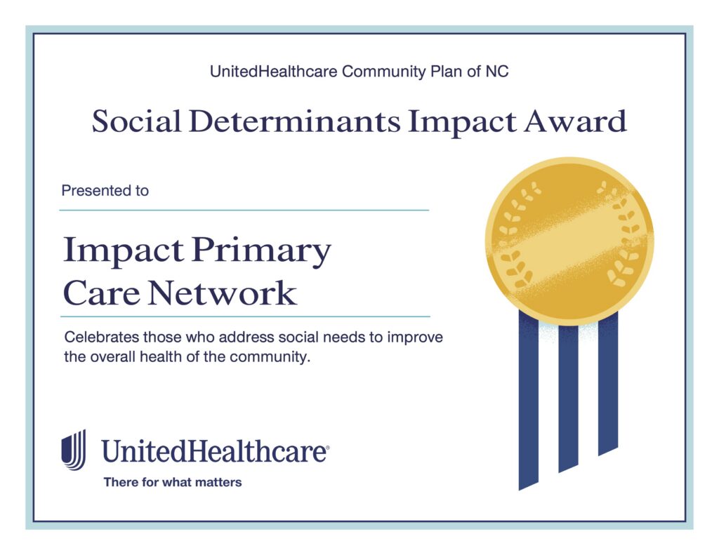 UnitedHealthcare's "Social Determinants Impact Award" graphic.